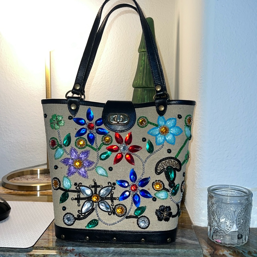 Christiana vintage beaded and jewel bucket purse.